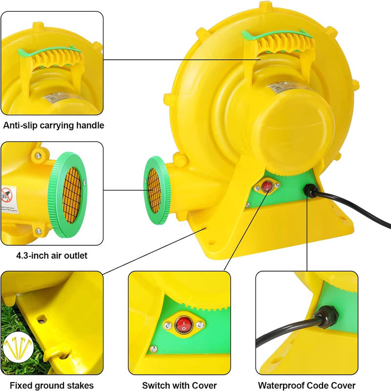 370W 0.5HP Air Blower Commercial Air Blower Double-sided Fan Blade for Small Bouncy Castle Jump Slides Inflatable Arch