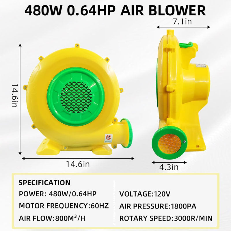 Air Blower 480W 0.64HP Bounce House Blower for Inflatable Bounce House Bouncy Castle Jumper Water Slid Blower Corded