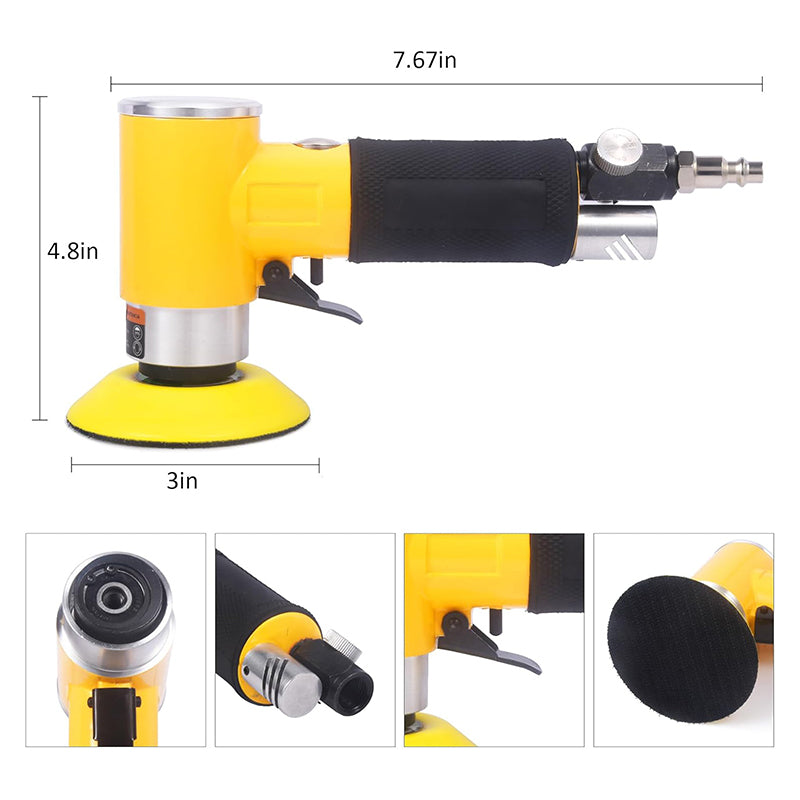 2"3" Mini Air Sander Pneumatic Random Orbital Sander High Speed Air Polisher for Auto Body Work, Woodworking