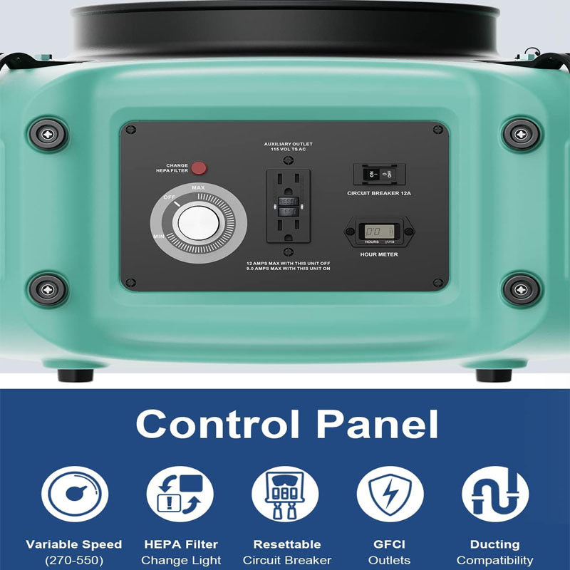 Air Scrubber with 3-Stage Filtration Stackable Negative Air Machine 770 CFM for Home, Industrial and Commercial Use Green