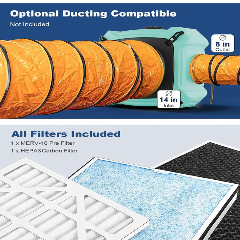 Air Scrubber with 3-Stage Filtration Stackable Negative Air Machine 770 CFM for Home, Industrial and Commercial Use Green