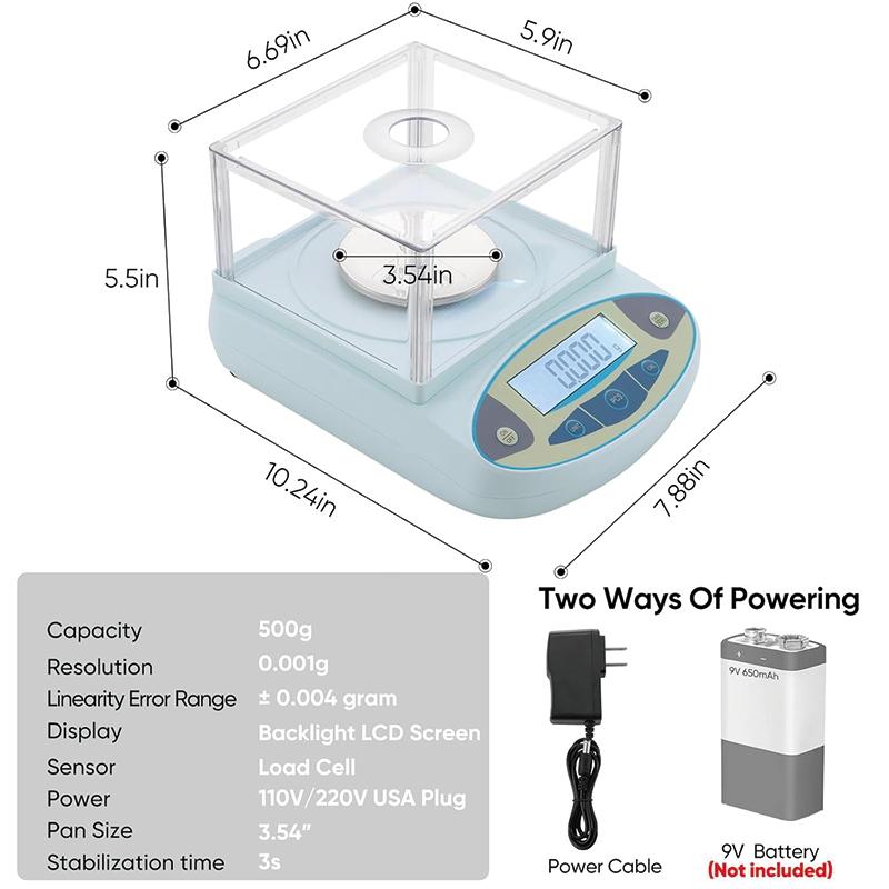 Lab Scale Analytical Balance, 500gx0.001g High Precision Lab Analytical Balance with Calibration Weight, Accurate Scientific Laboratory Electronic Scale