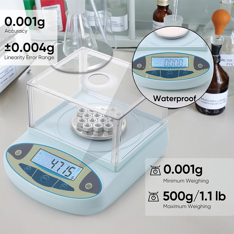 Lab Scale Analytical Balance, 500gx0.001g High Precision Lab Analytical Balance with Calibration Weight, Accurate Scientific Laboratory Electronic Scale