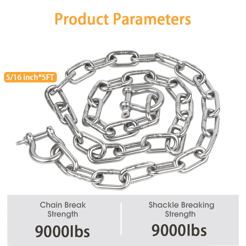 Boat Anchor Chain, 316 Stainless Steel Marine Grade Anchor Chain With Double Locking Ring Buckle, Suitable For Different Anchors
