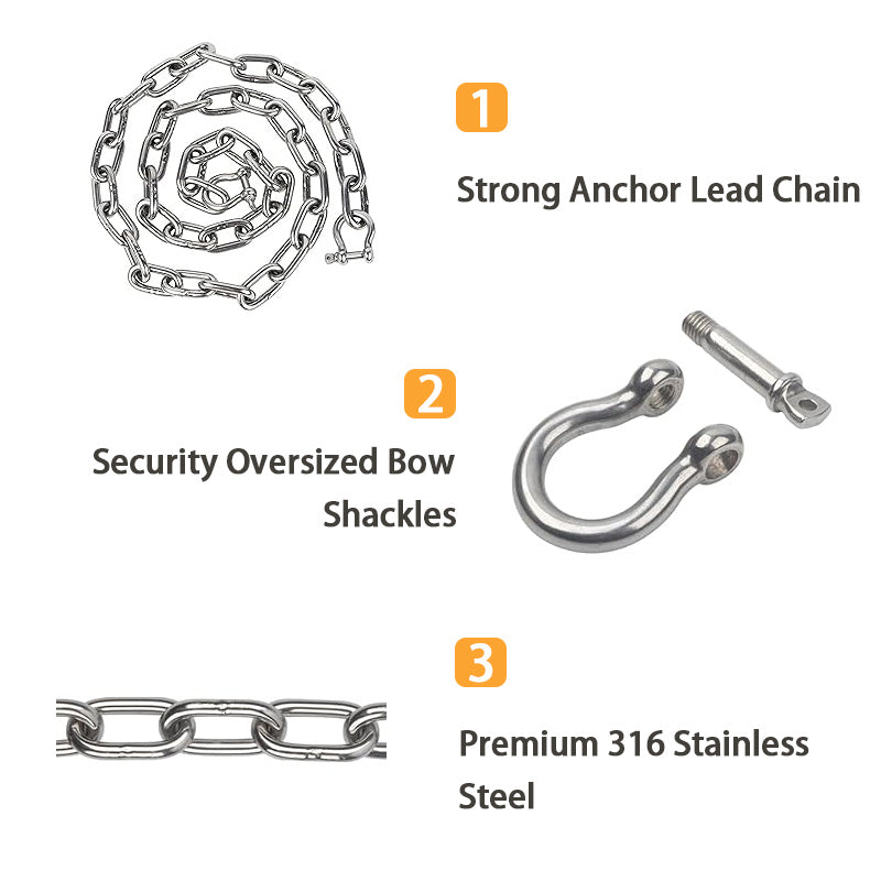 Boat Anchor Chain, 316 Stainless Steel Marine Grade Anchor Chain With Double Locking Ring Buckle, Suitable For Different Anchors
