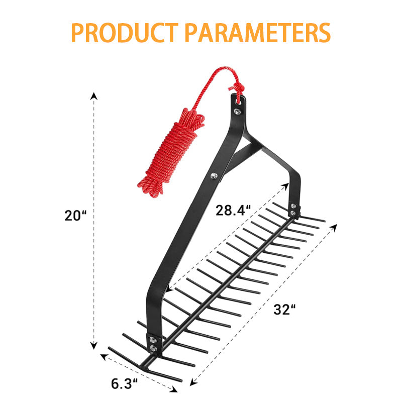32 Inch Weed Rake, Clean Aquatic Weeds Silt Lake Rake, Weed Rake Tool For Lake Pond Beach Landscaping