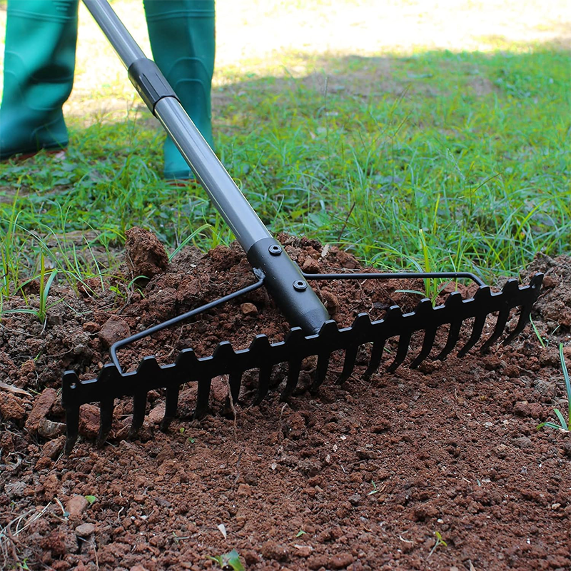 Asphalt Rake, Garden rake, 165 cm metal rake, rake with 17 steel teeth, with stainless steel handle, for loosening soil and leveling lawns, leaf rake, lawn rake, lawn and leaf hay rake