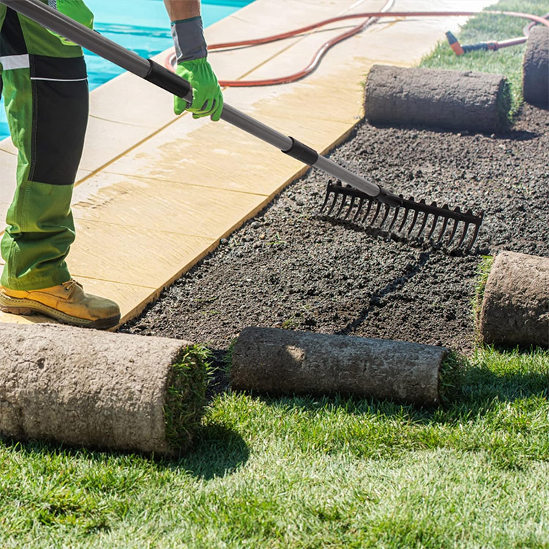 Asphalt Rake, Garden rake, 165 cm metal rake, rake with 17 steel teeth, with stainless steel handle, for loosening soil and leveling lawns, leaf rake, lawn rake, lawn and leaf hay rake