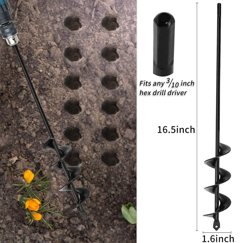 Auger Drill Bit 3.5"x16"and 1.6"x16.5" Garden Auger Drill Bit Bulbs Planting & Holes Digging, for 3/8" Hex Drive Drill