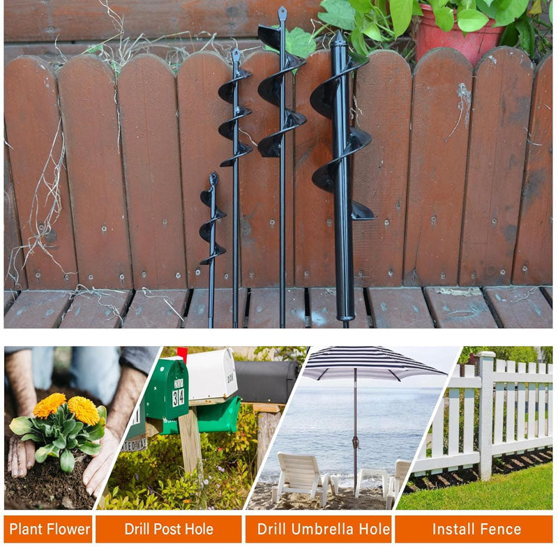 Auger Drill Bit for Planting Set of 4 for 3/8" Hex Drive Drill for Post Hole Digger Bulb Bedding Digging Plant Rapid Planter