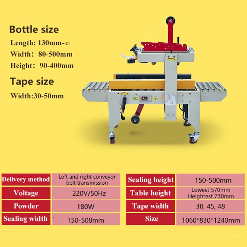 Automatic Carton Case Bottom Taping Machine 180W Case Sealer 110V Auto Box Taper Top Bottom Tape Carton Sealer