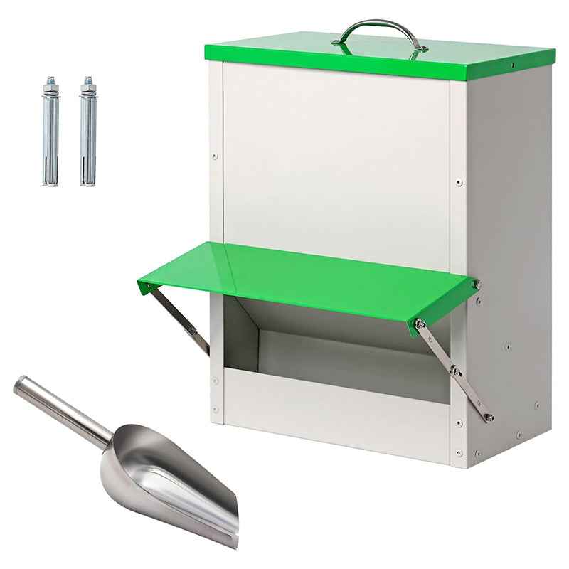 Outside Waterproof Large Chicken Coop Feeders 25lb Metal Automatic Chicken Feeders Poultry Feeder with Lid Hanging Chicken Feeder Trough for Quail Chickens Ducks