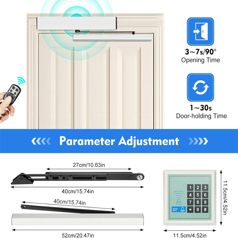 Automatic Gate Opener 50W Low Energy Handicap Door Opener 110-240V with 2PCS Remote Controller and Push Buttons
