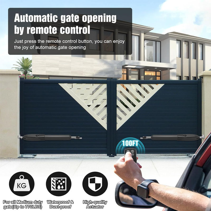 Automatic Gate Opener Electric Gate Opener Single Swing Gate Opener 16 mm/s Speed 80W Automatic Gate Openers with Remote Complete Kit Push Pull-to-Open Up