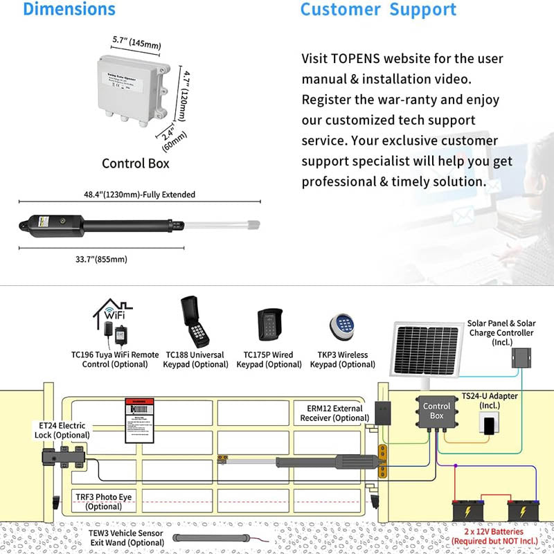 Automatic Gate Opener A3S Automatic Solar Gate Opener Single Swing Gate Opener with Remote Control Kit