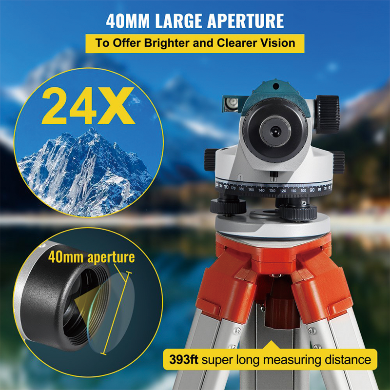 Automatic Optical Level 24X Optical Auto Level Kit High Precision Height/Distance/Angle Level Measure Builders Level with Magnetic Dampened Compensator and Transport Lock, Waterproof
