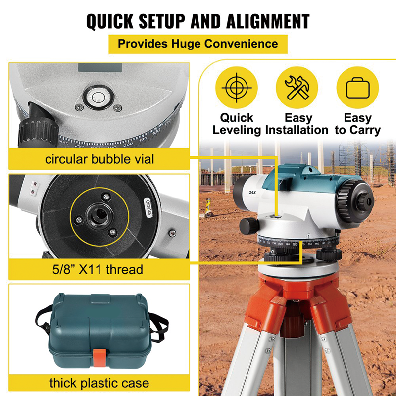 Automatic Optical Level 24X Optical Auto Level Kit High Precision Height/Distance/Angle Level Measure Builders Level with Magnetic Dampened Compensator and Transport Lock, Waterproof