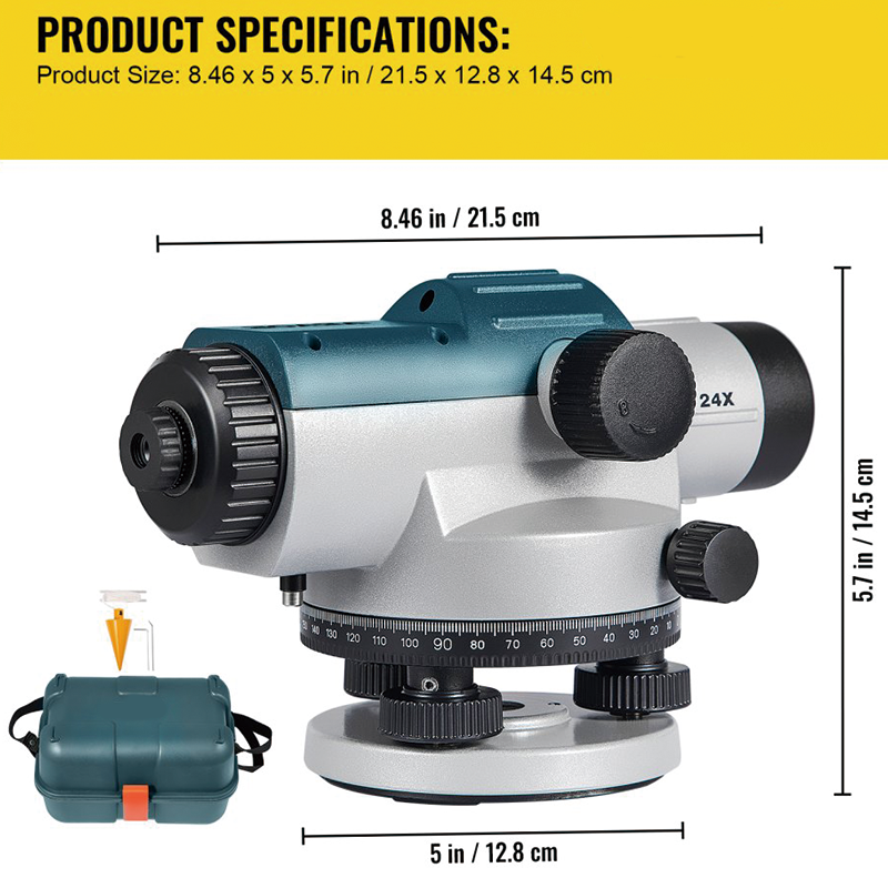 Automatic Optical Level 24X Optical Auto Level Kit High Precision Height/Distance/Angle Level Measure Builders Level with Magnetic Dampened Compensator and Transport Lock, Waterproof