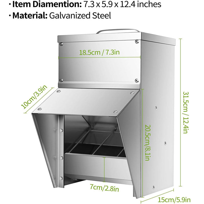 Automatic Poultry Feeder 11.5 Lbs Capacity Hanging Chicken Feeder with Lid Weatherproof Outdoor Coop Food Dispenser for Duck Chicken