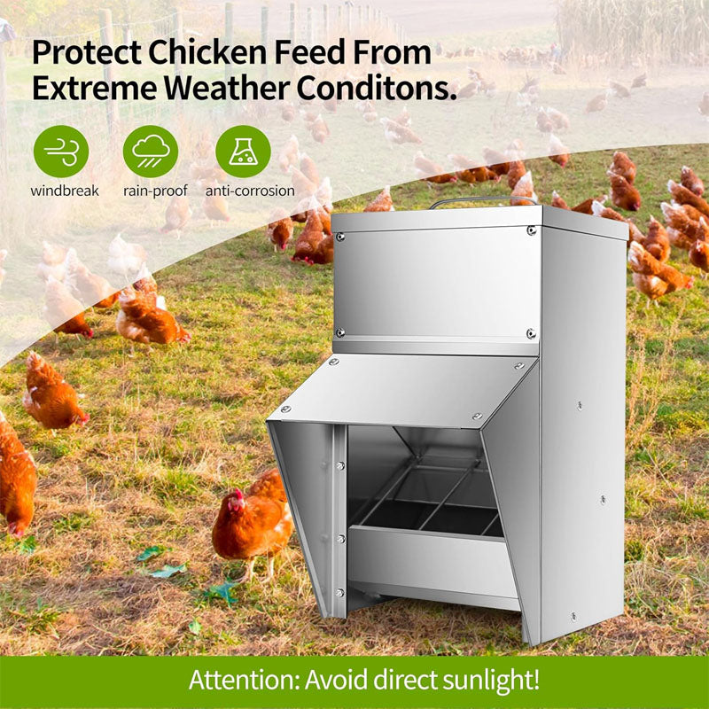 Automatic Poultry Feeder 11.5 Lbs Capacity Hanging Chicken Feeder with Lid Weatherproof Outdoor Coop Food Dispenser for Duck Chicken