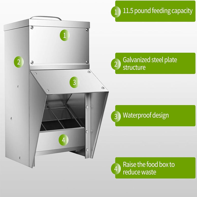 Automatic Poultry Feeder 11.5 Lbs Capacity Hanging Chicken Feeder with Lid Weatherproof Outdoor Coop Food Dispenser for Duck Chicken