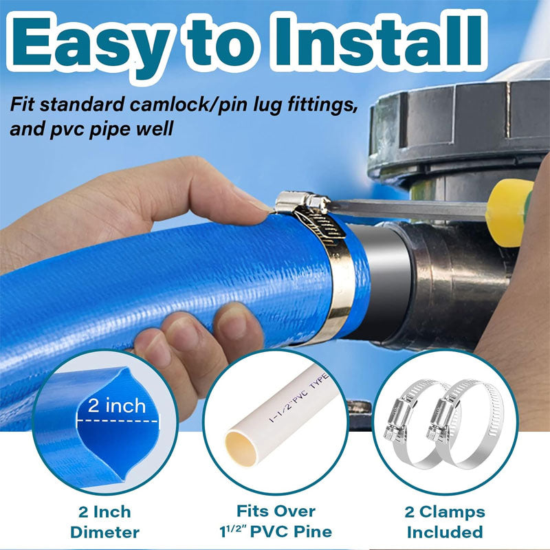 2 Inch Heavy Duty Pool Backwash Hose 25ft With Clamp, Pool Drain Hose