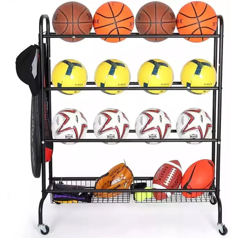 Large Capacity Metal Garage Sports Equipment Organizer Ball Toys Storage Rack For Sports Gear & Rolling Balls Rack