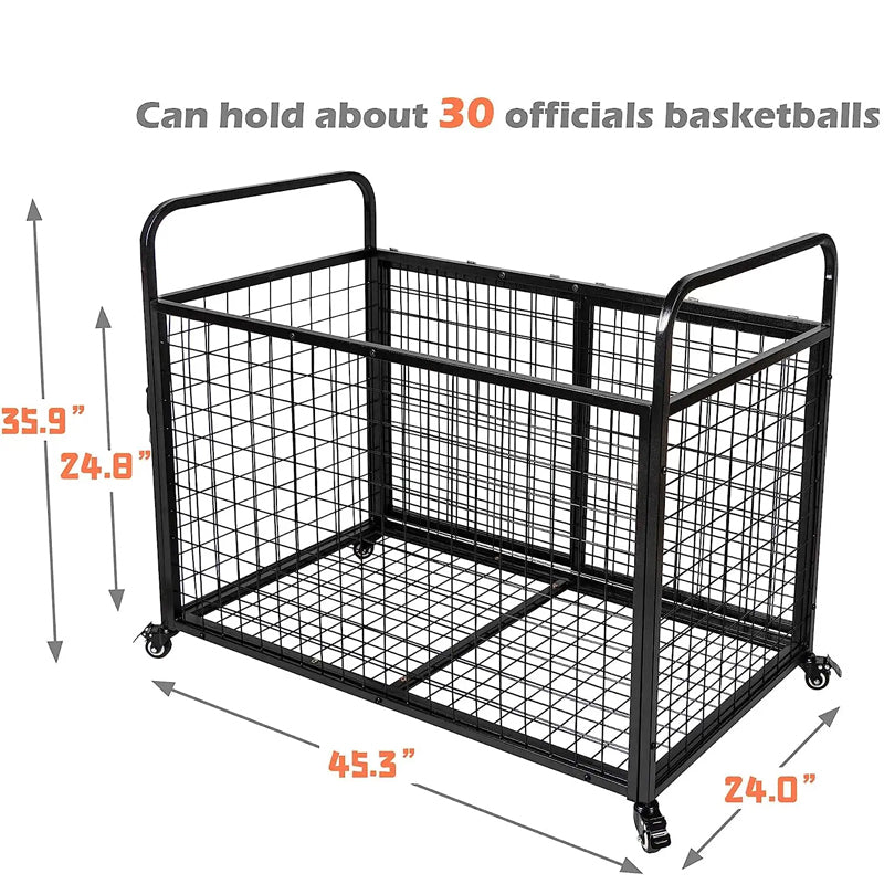 Extra Large Basketball Cage Bin With Wheels For Outdoor Sports Equipment Organizer Lockable Wheels Large Capacity Toy Ball Storage