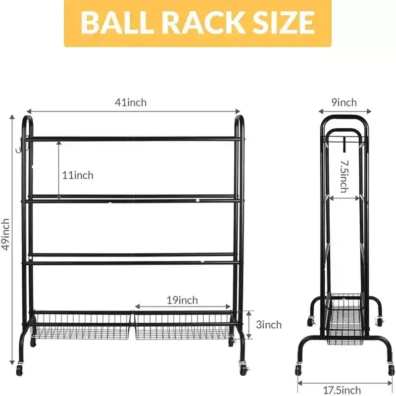 Large Capacity Metal Garage Sports Equipment Organizer Ball Toys Storage Rack For Sports Gear & Rolling Balls Rack