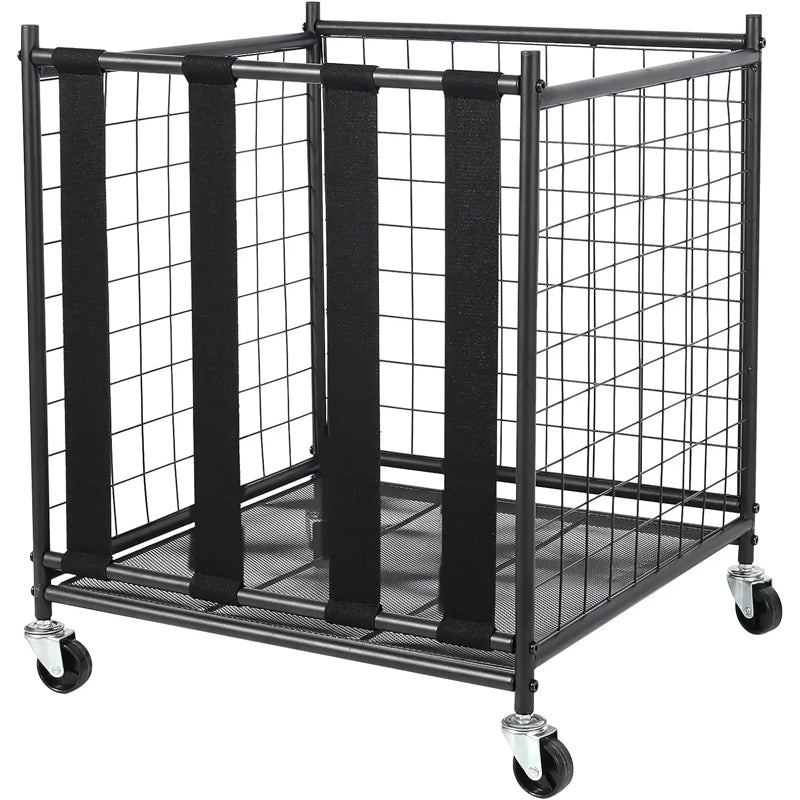 Sports Ball Storage Cart, Lockable Basketball Cage With Elastic Straps For Indoor Outdoor For Kinds Balls Gear Rack