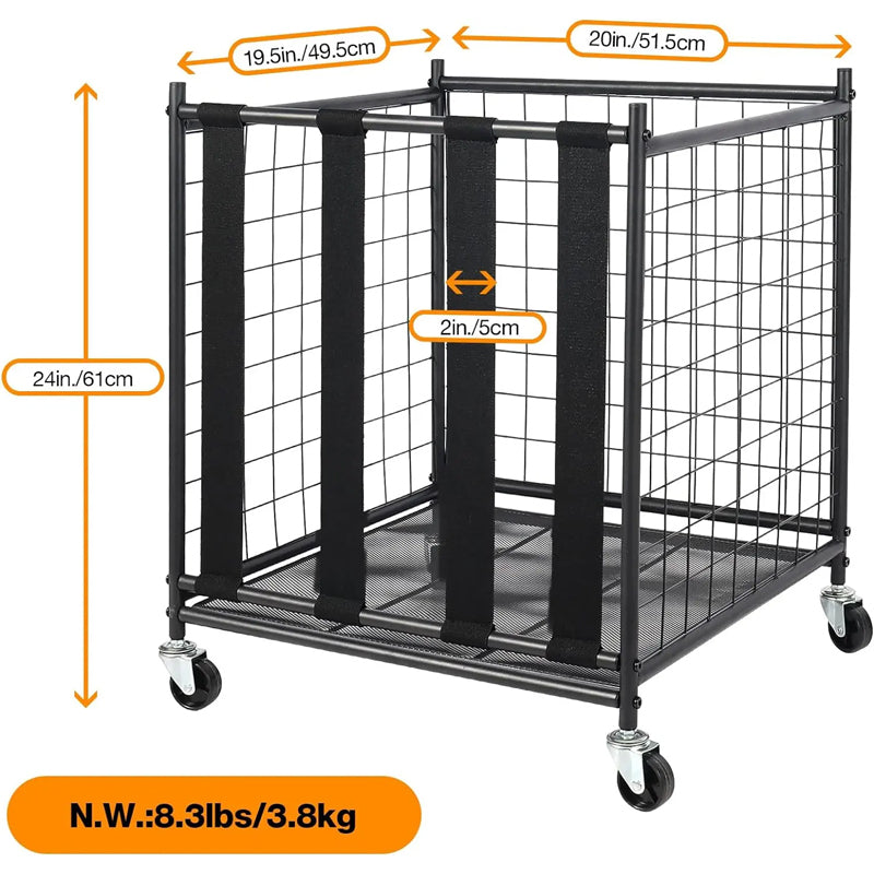Sports Ball Storage Cart, Lockable Basketball Cage With Elastic Straps For Indoor Outdoor For Kinds Balls Gear Rack