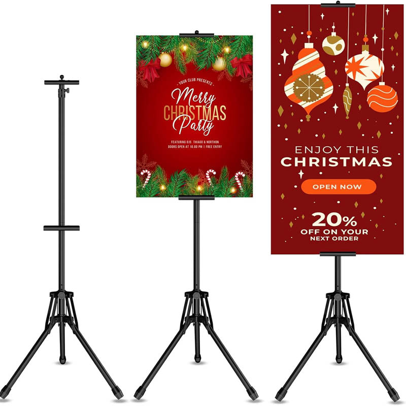 Banner Stand 80'' Adjustable Sign Stand Tripod Adjustable Height Double-Sided Banner Stand Foldable with Portable Bag