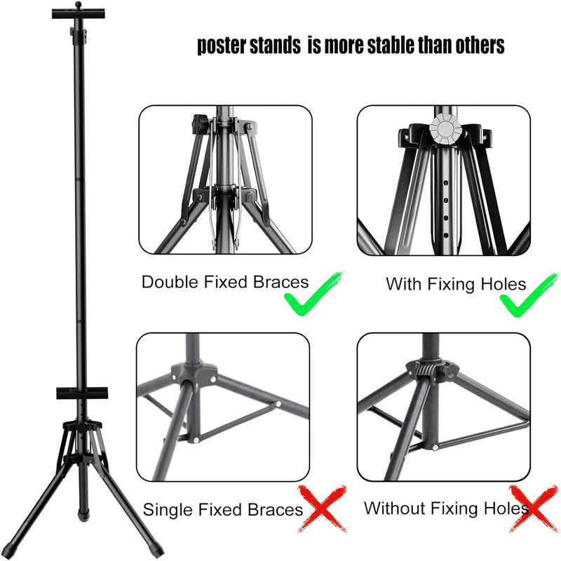 Banner Stand 80'' Adjustable Sign Stand Tripod Adjustable Height Double-Sided Banner Stand Foldable with Portable Bag