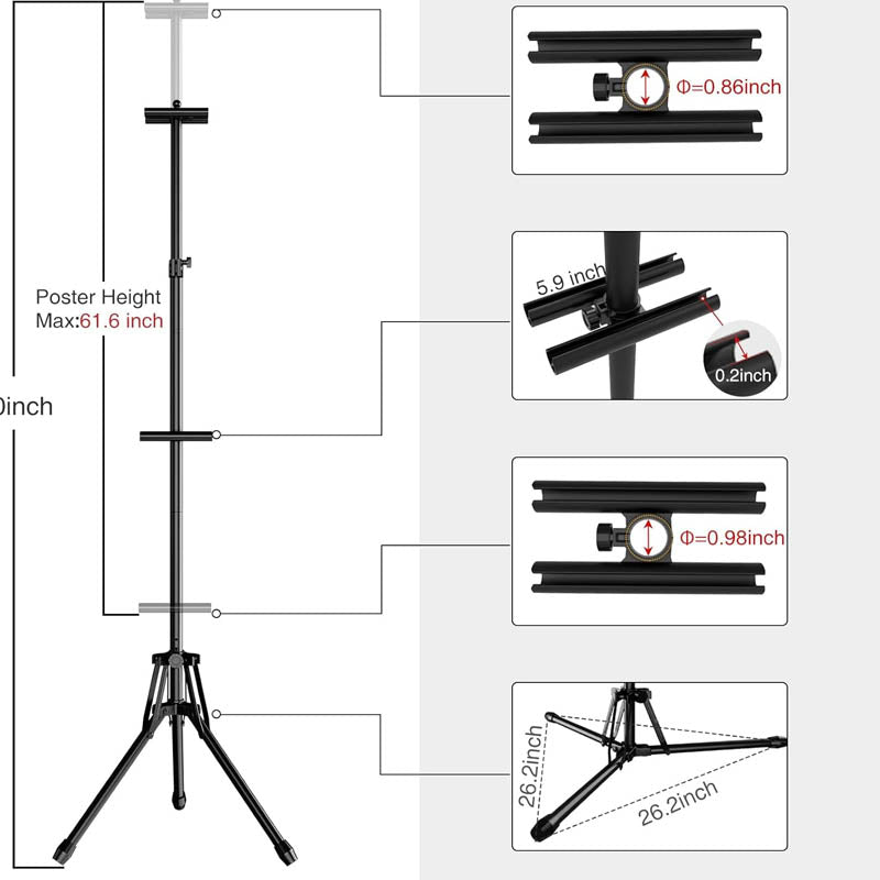 Banner Stand 80'' Adjustable Sign Stand Tripod Adjustable Height Double-Sided Banner Stand Foldable with Portable Bag