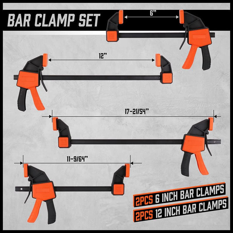 6-Pack 12" and 6" Bar Clamps Wood Clamps for Woodworking Quick Clamps F Clamp with 150 LBS Load Limit