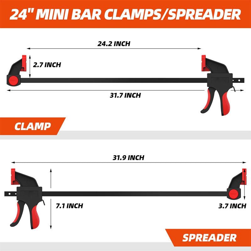 4-Piece 24" Bar Clamps One-Handed Clamp/Spreader Light-Duty Quick-Change F Clamp with 170 lbs Load Limit