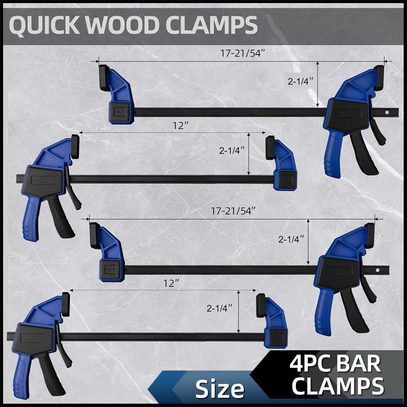 4-Pack 12 Inch Bar Clamps Quick Grip/Spreader Clamps Set 150LBS Load Limit with Quick Change Button