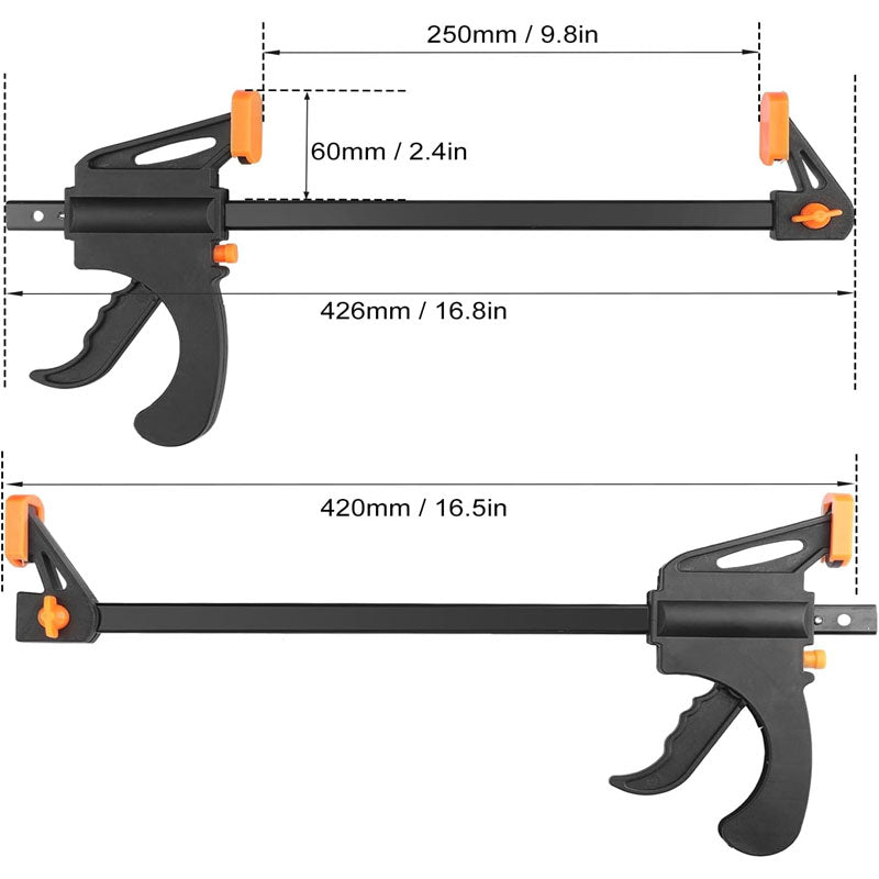 8 Pack 10 Inch F Bar Clamp Medium Duty 300lbs One Handed Clamps/Spreader Bar Clamps High-strength Plastic and Carbon Steel