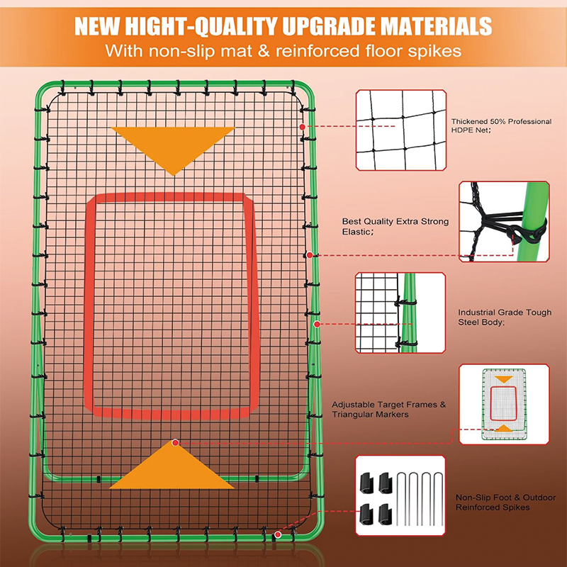 Baseball And Softball Rebounder Net, 6x4 FT Pitch Back Rebounder Practice Net, Adjustable Bounce Back Return Net for Volleyball Softball Lacrosse Soccer Baseball