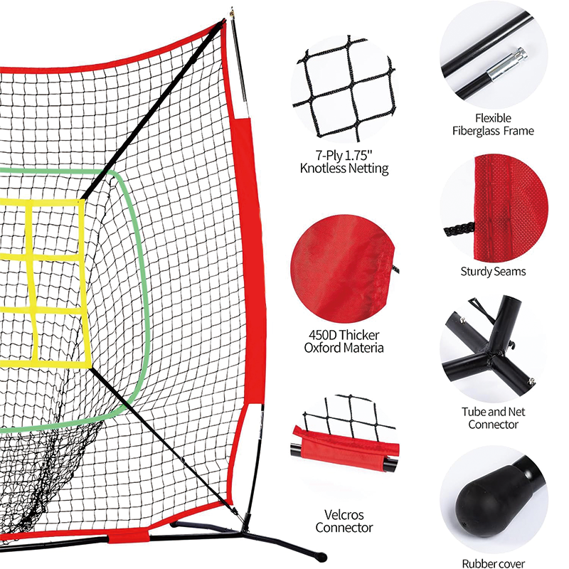 Baseball And Softball Rebounder Net, 6x6ft Portable Baseball Net with Sturdy Bow Frame,Battting Tee,Ball Caddy and 2 Strike Zones