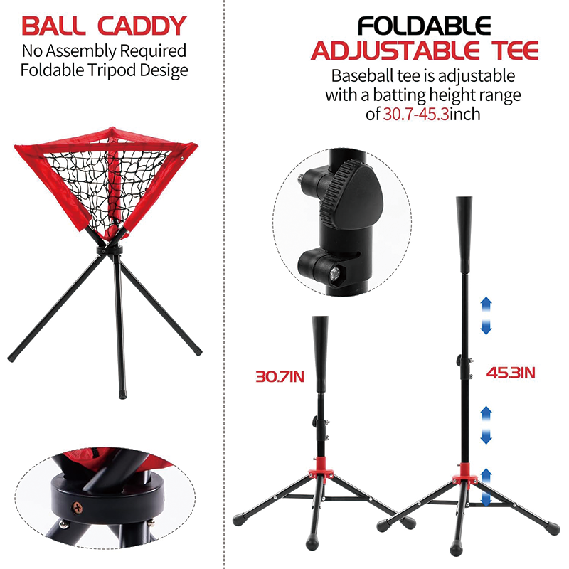 Baseball And Softball Rebounder Net, 6x6ft Portable Baseball Net with Sturdy Bow Frame,Battting Tee,Ball Caddy and 2 Strike Zones