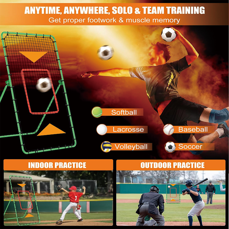 Baseball And Softball Rebounder Net, 6x4 FT Pitch Back Rebounder Practice Net, Adjustable Bounce Back Return Net for Volleyball Softball Lacrosse Soccer Baseball