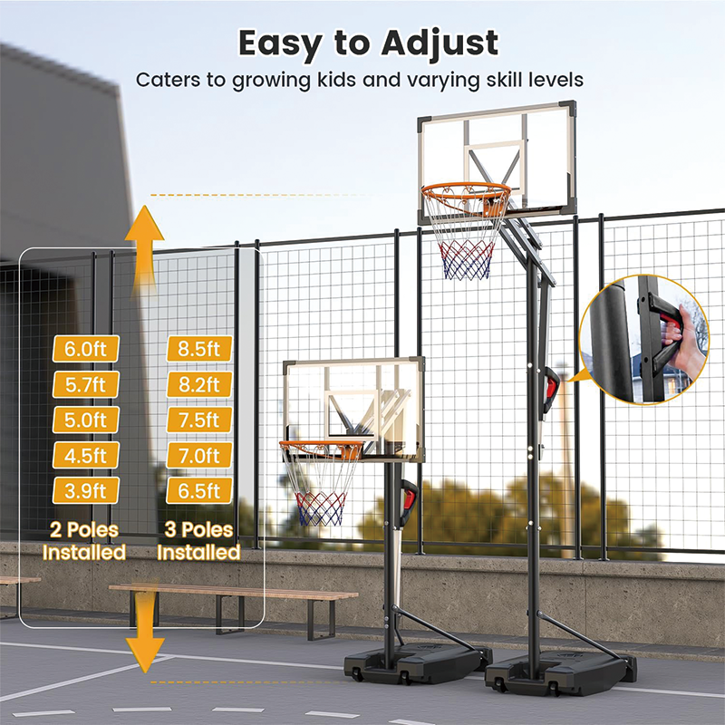 Basketball Hoop, 8.5ft Height Adjustable Portable Hoops with Backboard and Wheels, for Outdoor/Indoor, Kids/Teens/Adults