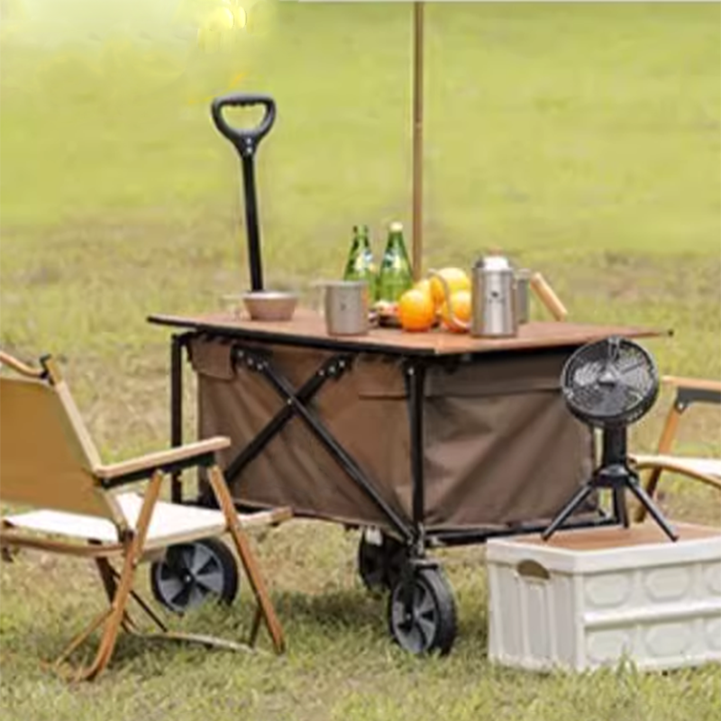 Beach Cart Outdoor Camping Picnic Cart Portable Folding Cart Beige Camel