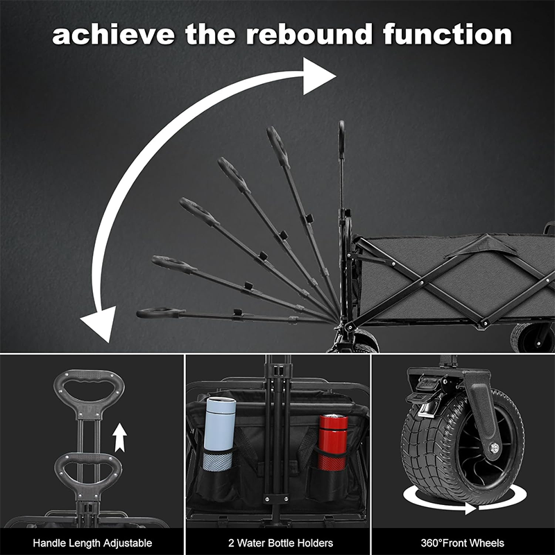 Beach Cart Foldable Folding Cargo Truck, Beach Cart With Big Wheels For Sand, Practical Grocery Cart With Side Pockets And Brakes, Suitable For Camping Sports Outdoor Activities