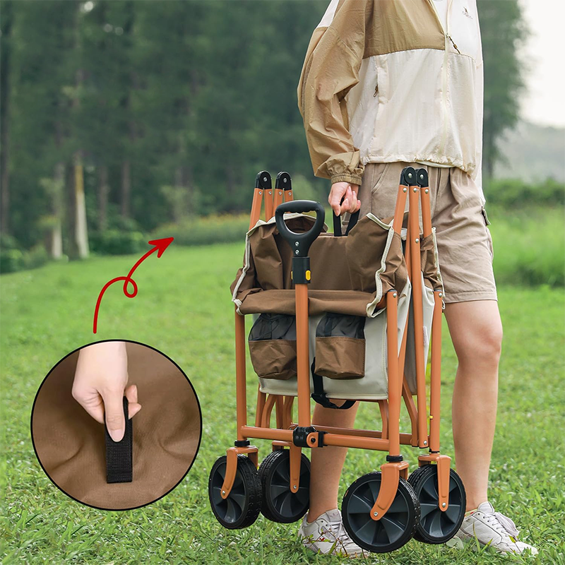 Folding outdoor travel cart, 39.4 gal (140 L), load capacity 176.4 lb (80 kg), large wheel camping cart, freestanding storage, one-touch folding, lightweight, compact, hand-held cart