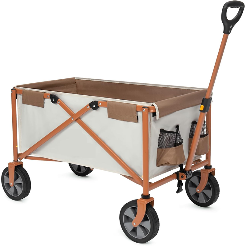 Folding outdoor travel cart, 39.4 gal (140 L), load capacity 176.4 lb (80 kg), large wheel camping cart, freestanding storage, one-touch folding, lightweight, compact, hand-held cart