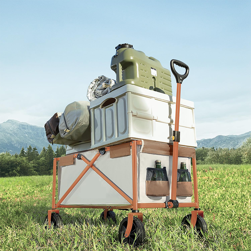 Folding outdoor travel cart, 39.4 gal (140 L), load capacity 176.4 lb (80 kg), large wheel camping cart, freestanding storage, one-touch folding, lightweight, compact, hand-held cart