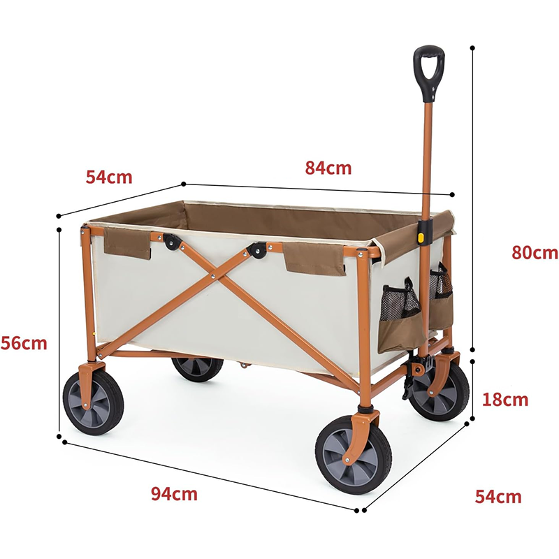 Folding outdoor travel cart, 39.4 gal (140 L), load capacity 176.4 lb (80 kg), large wheel camping cart, freestanding storage, one-touch folding, lightweight, compact, hand-held cart