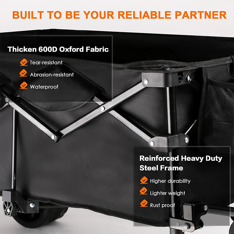 130L foldable four-wheel cart, beach cart with large wheels, practical grocery cart with side bags and brakes, suitable for camping sports outdoor activities